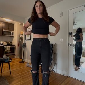 Boohoo Black High Rise Jeans with Distressed Details